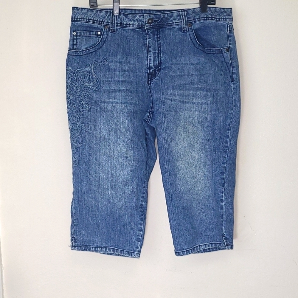 V.S.X Jeans Shorts Blue Denim Stretch Embroidery beaded 18W
